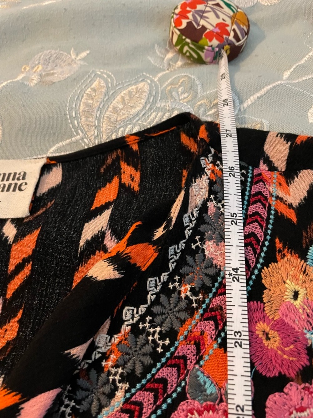 Savanna Jane Black Top with Bright Orange and Soft Pink Floral & Chevron Detail - Picture 8 of 10